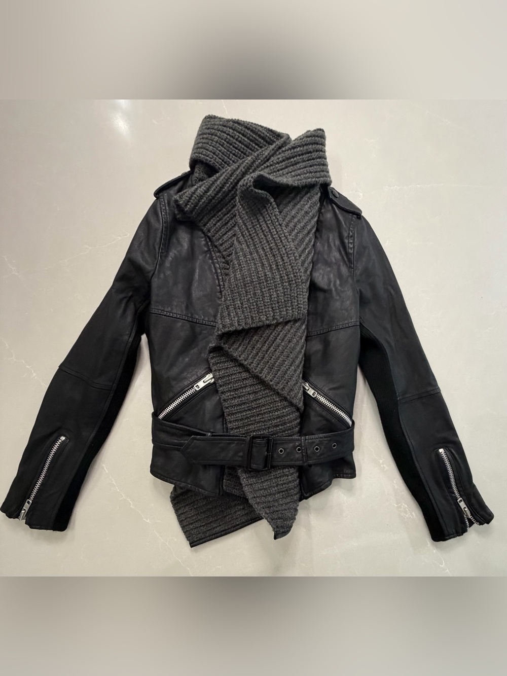 Double Standard Clothing Japan Goat Leather Rib Scarf Drape Moto Jacket 36 S